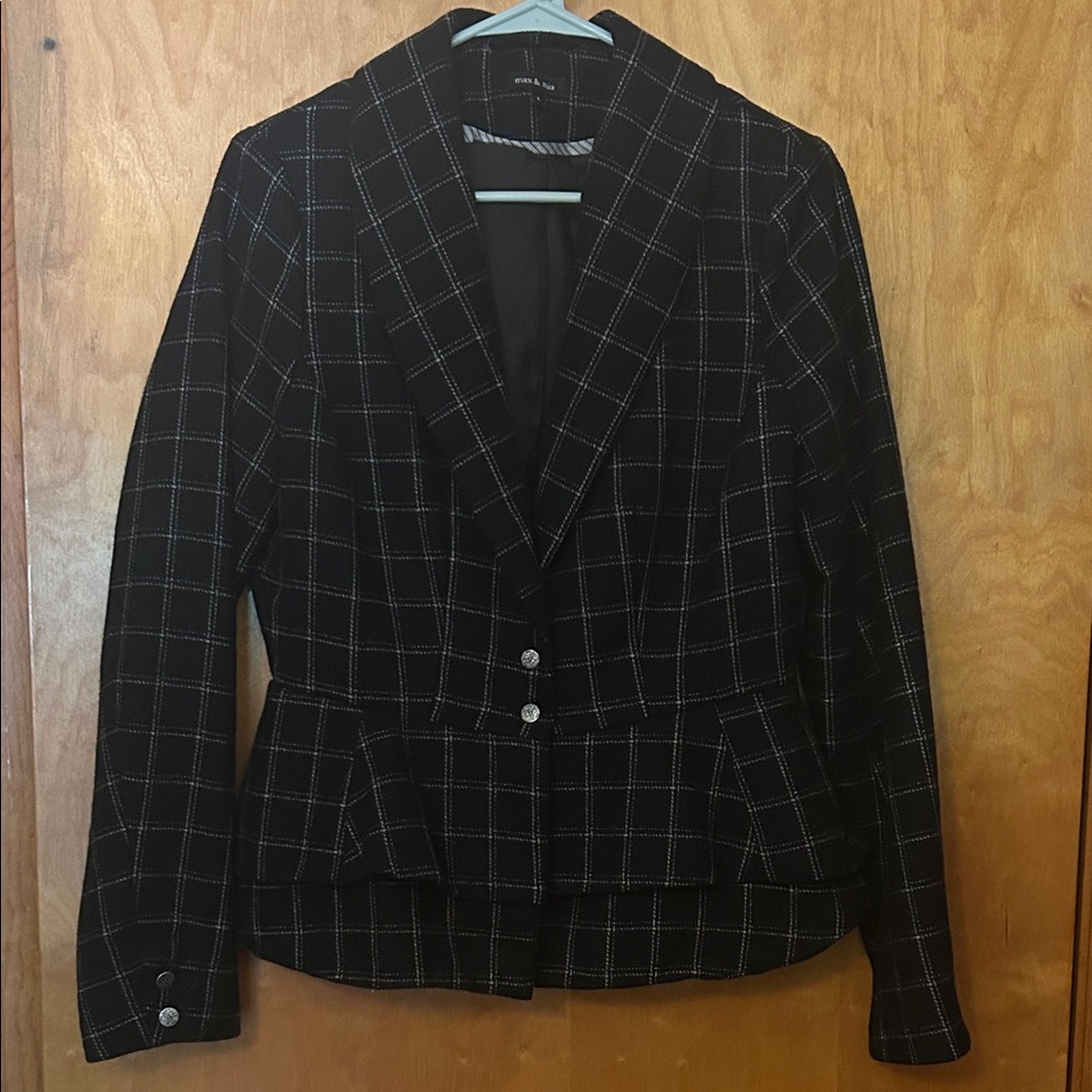Black Plaid Blazer With Adorable Ruffles  Woman’s Juniors Large.